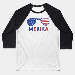 Merika 4th of July Patriotic American Flag Baseball T-Shirt